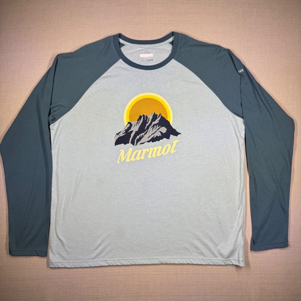 Marmot Mens Mountain Works 1974 Graphic Raglan Long Sleeve Tee Blue Size XXL
